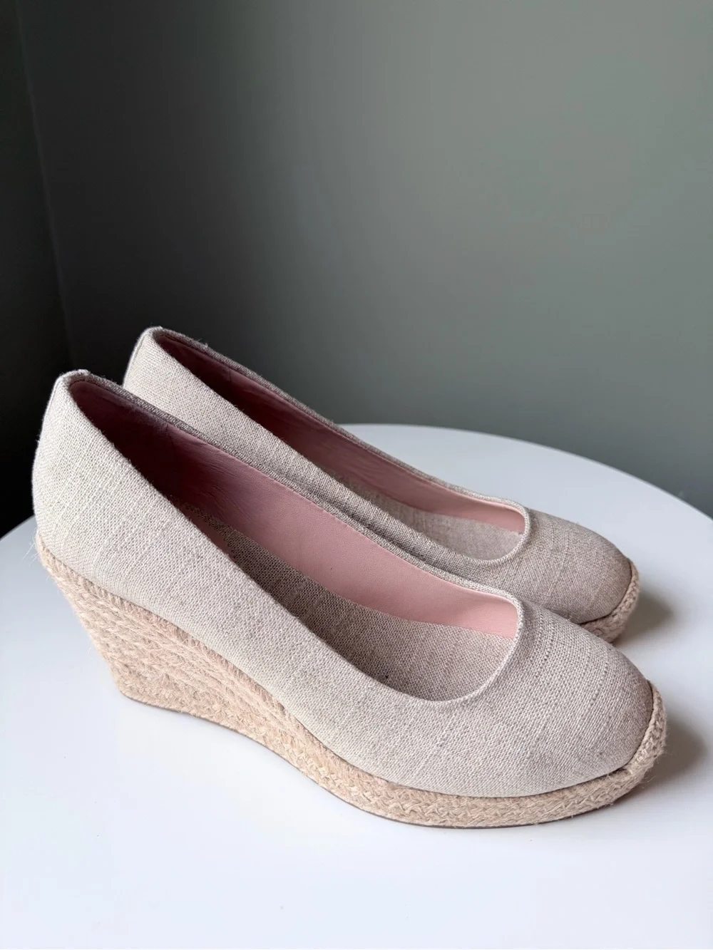 J. CREW Seville Canvas Wedge Espadrille Pumps Beige /Metallic Gold Size 6 NWOB